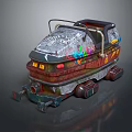 Vintage Style Water Vehicle With Metallic Texture Colorful Decorations Seats And Handrail