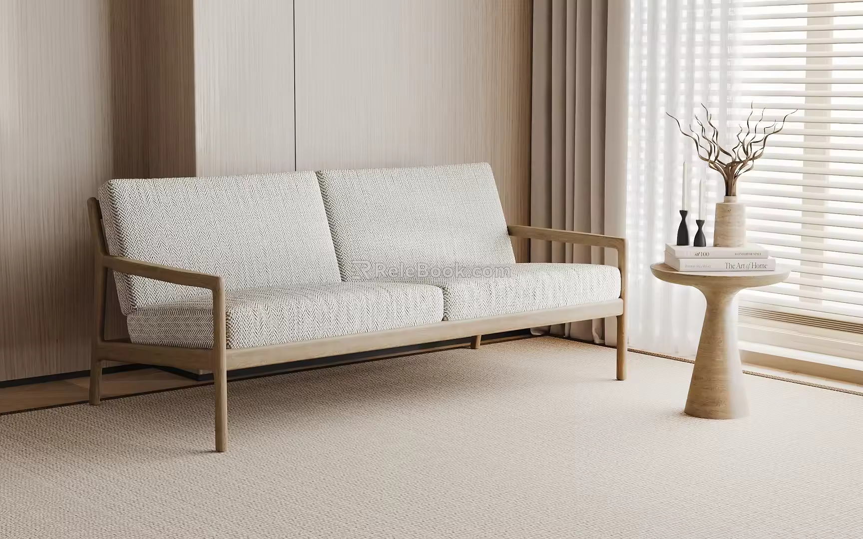 Modern double sofa side a few dry branches 3d model