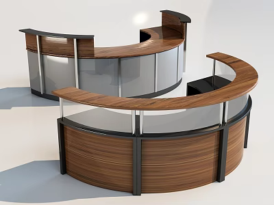 Modern Wooden Reception Desk With Curved Design And Sleek Metal Frame For Office Lobby 3d model
