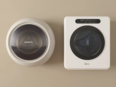 Modern White Washing Machines With Transparent Door And Control Panel Design 3d model