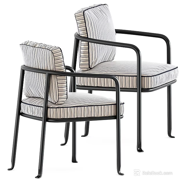 Single Chair with Black Metal Frame Striped Fabric Seat and Backrest Modern Design 3d model 