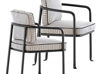 Single Chair with Black Metal Frame Striped Fabric Seat and Backrest Modern Design 3d model