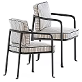 Single Chair with Black Metal Frame Striped Fabric Seat and Backrest Modern Design