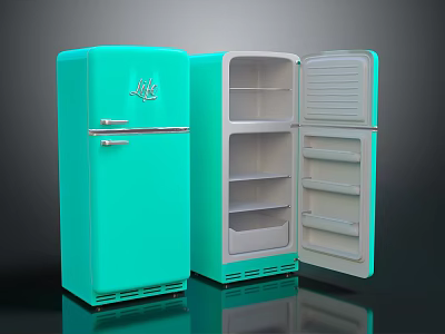 Vintage Style Turquoise Refrigerators With Open Doors And Interior Shelves 3d model