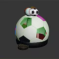 Stacked Sports Equipment Display With Soccer Ball Baseball And Black Base Structure