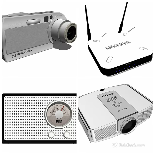 Digital Devices Collection With 7.2MP Camera Wireless Router Control Panel And Silver Projector 3d model 