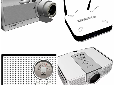 Digital Devices Collection With 7.2MP Camera Wireless Router Control Panel And Silver Projector 3d model