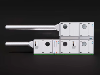 Industrial Control Equipment with Multiple White Enclosures Long Pipes and Circular Ports 3d model