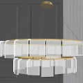 Modern Double Layered Circular Chandelier With Transparent Grid Panels In Contemporary Interior 3d model