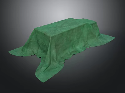 Green Cloth Draped Over Rectangular Table With Flowing Edges On Dark Background 3d model