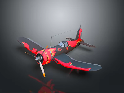 Cosmic Aviation Inspired Decorative Airplane Featuring Flame Design Red Black Propeller Model 3d model