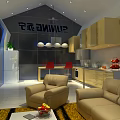 Modern Open Kitchen Interior With Island Counter Sofa Chairs And Cabinets