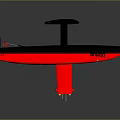 Compact Modern Black And Red Watercraft With Vertical Mast And Propeller Structure