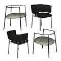 Modern Minimalist Accent Chairs With Leather Upholstery Beige Black Colors And Metal Legs