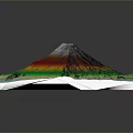 Modern 3D Volcanic Terrain Model Featuring Colorful Contour Lines And Topographic Details