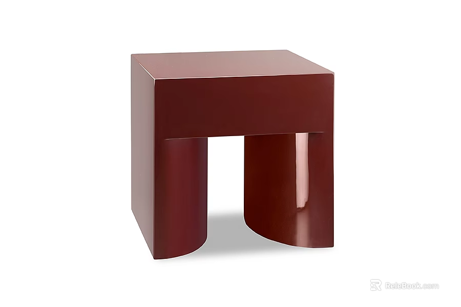 Modern Dark Red Side Table With Square Top And Curved Legs Design 3d model