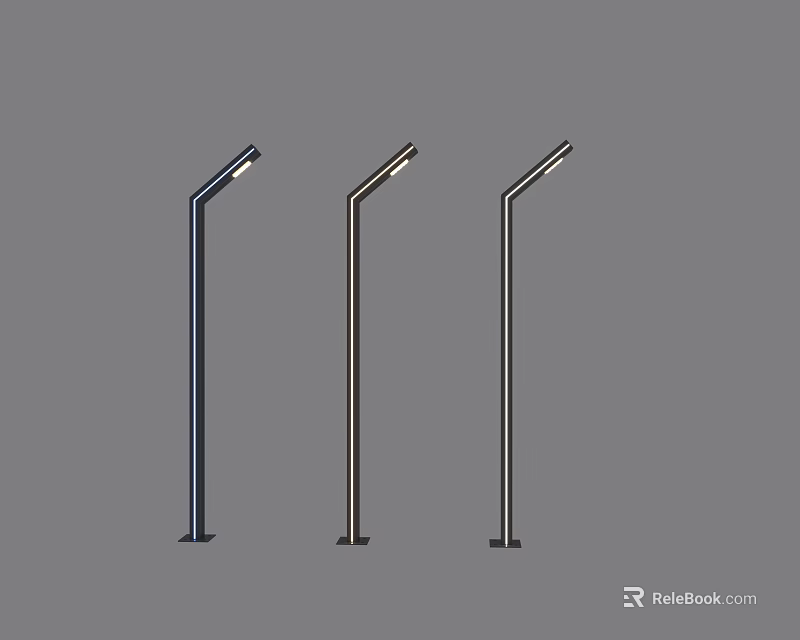 Modern Outdoor Lights with Curved Head and Vertical Pole Design for Garden Pathway 3d model 