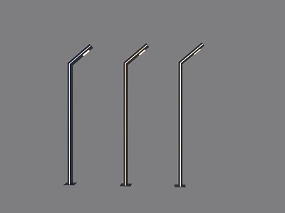 Modern Outdoor Lights with Curved Head and Vertical Pole Design for Garden Pathway 3d model