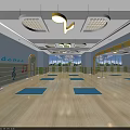Kindergarten Dance Studio With Blue Mats Large Windows And Music Note Lights 3d model