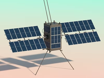 Satellite Model Featuring Solar Panels And Support Structure Design 3d model