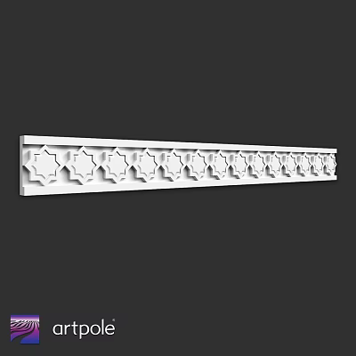 White Decorative Architectural Component With Long Strip And Repeated Geometric Patterns 3d model