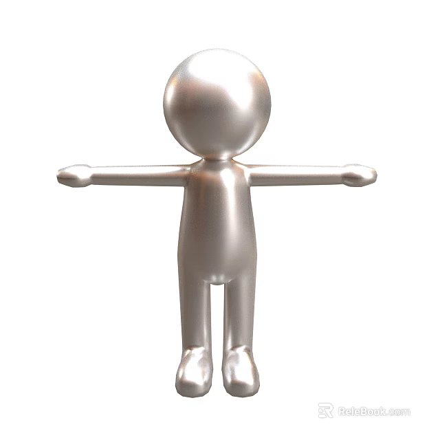 Silver Metallic 3D Game Movie Character With Simple Design And Outstretched Arms 3d model 