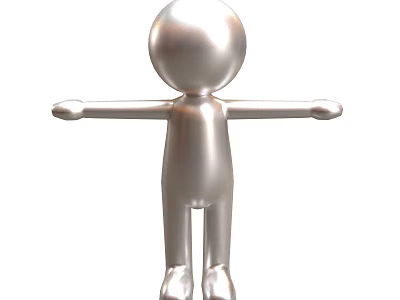 Silver Metallic 3D Game Movie Character With Simple Design And Outstretched Arms 3d model
