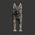 Realistic 3D Dog Puppy Model With Brown Gray Fur Standing On Dark Reflective Background