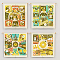 Colorful Illustrated Decorative Wall Art Prints With Characters And Scenes