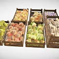 Assorted Fresh Fruits Vegetables and Fish in Wooden Crates for Daily Living Supplies
