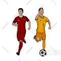 Two Men Running And Playing Soccer In Red And Yellow Jerseys