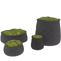 Modern Decorative Ornament Set With Black Textured Vessels And Green Moss