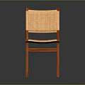 Dining Chair with Wooden Frame and Woven Seat and Backrest in Minimalist Design