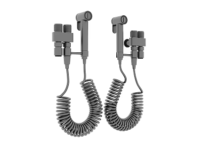 Two Gray Faucets with Coiled Hoses and Modern Functional Design Elements 3d model