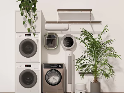 Washing machine green plant mopping robot air conditioner 3d model