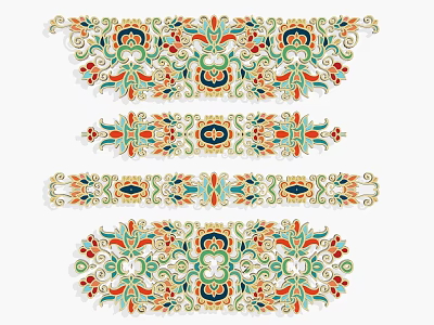 Elaborate Intricate Carvings With Colorful Floral Patterns Traditional Designs And Ornamental Borders 3d model