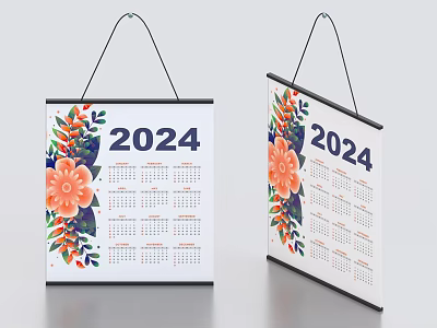 2024 Floral Decorative Wall Calendar With Hanging Design For Home Use 3d model