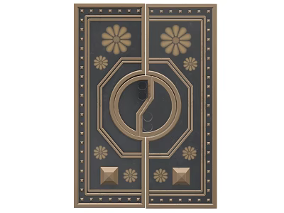 Double Doors With Decorative Floral Patterns Geometric Elements And Rivet Details 3d model