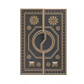 Double Doors With Decorative Floral Patterns Geometric Elements And Rivet Details