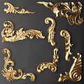 Golden Carved Decorative Wall Decor With Intricate Scroll And Leaf Patterns 3d model