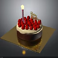 Fresh Strawberry Topped Birthday Cake With Lit Candle And Happy Birthday Topper