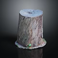 Natural Wooden Stump Decor with Stone Textured Base and Green Moss Details