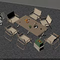 Outdoor Dining Table With Six Chairs Wooden Surface And Fresh Fruits Decorations In Garden