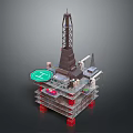 Offshore Drilling Platform With Tall Rig Crane And Industrial Equipment Structure