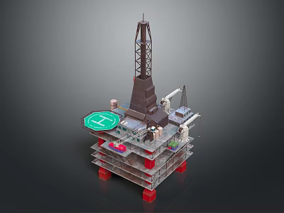 Offshore Drilling Platform With Tall Rig Crane And Industrial Equipment Structure 3d model