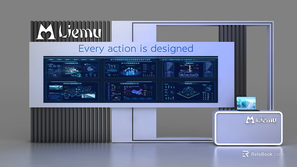 Liemu Modern Display Cabinet Shelf Featuring Large Screen And Data Charts 3d model 
