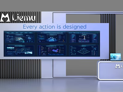 Liemu Modern Display Cabinet Shelf Featuring Large Screen And Data Charts 3d model