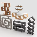 Various Modern Geometric Design Shelving Units in Wooden Black and Grey Colors