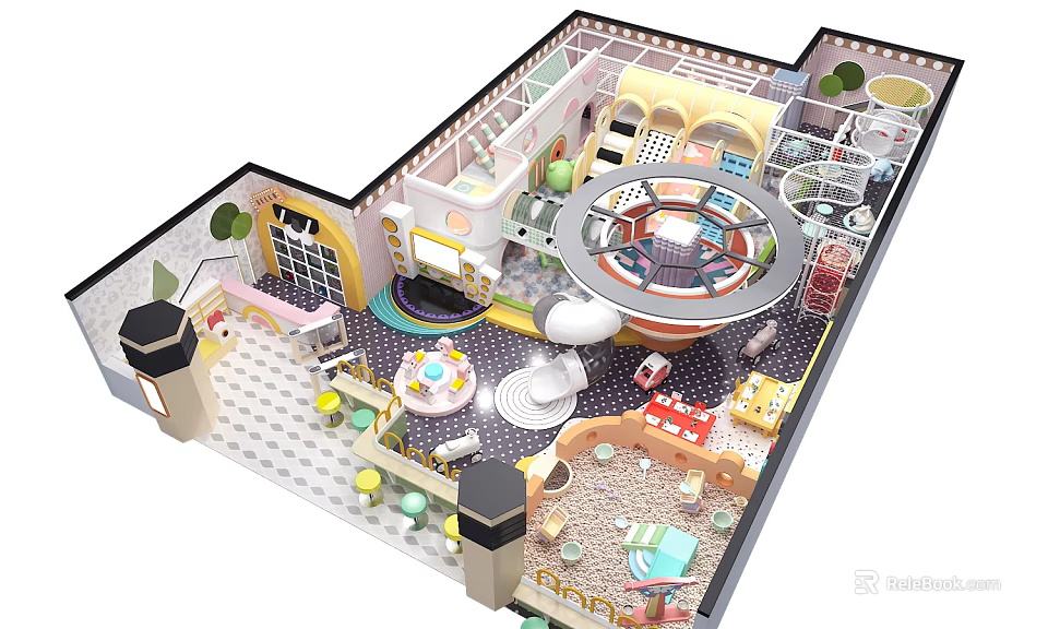 Vibrant Children Playground With Slide Climbing Frame Circular Structure Safe Flooring And Interactive Zones 3d model 