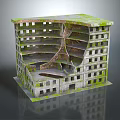 Abandoned Multi Story Building Structure With Moss Covered Walls And Broken Windows 3d model